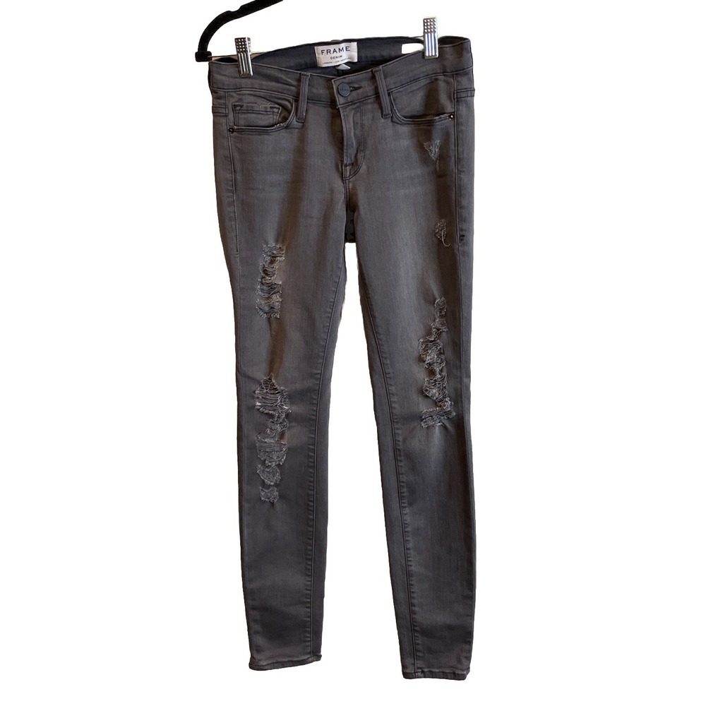 FRAME Womens 26 Le Skinny de Jeanne Jeans Grey Shred Distressed Grunge Street